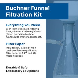 Goldleaf Scientific Buchner Funnel Filtration Kit, Includes Flask, Porcelain Funnel, Rubber Filter Adapter Set, Three 100 Pack Filter Papers, Precise & Efficient Laboratory Filtration Equipment,1000ml