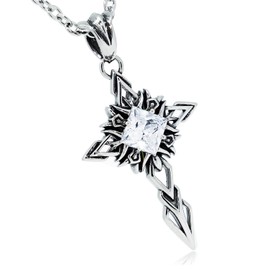 Napist NPN089 Men's Crucifix Necklace, Cubic Zirconia, 316L Surgical Stainless Steel, Hypoallergenic, Simple Rosary Cross, Silver