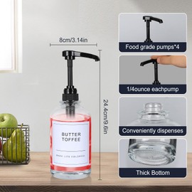 MSTCMZP Syrup Dispenser for Coffee Bar 16.9oz Coffee Syrup Dispenser with Labels Coffee Bar Accessories 500ML Coffee Syrup Bottles 4pc black with white lables