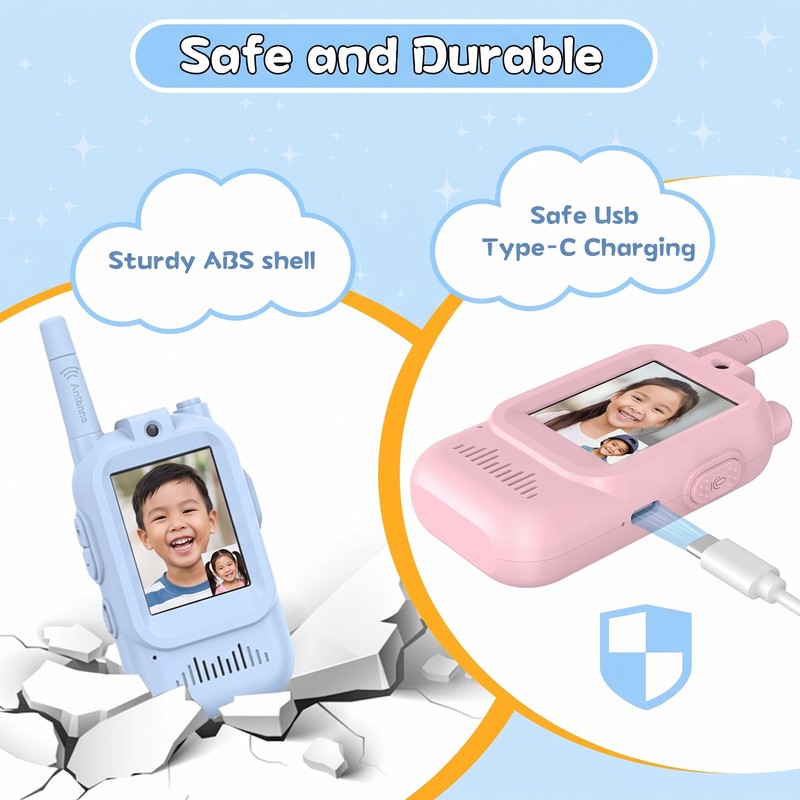 2PC Video Walkie Talkies for Kids – Rechargeable Two-Way Communication