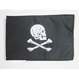 AZ FLAG Pirate Henry Avery Black Flag 18'' x 12'' Cords - Skull Pirates Small Flags 30 x 45cm - Banner 18x12 in