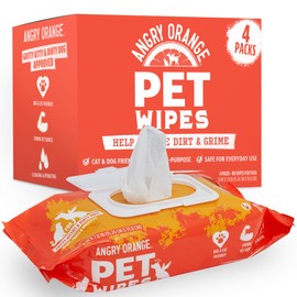 ANGRY ORANGE Pet Wipes for Dogs and Cats - Unscented and Gentle Grooming Wipes for Paws, Fur and Butt - 320 Count - Value 4 Pack