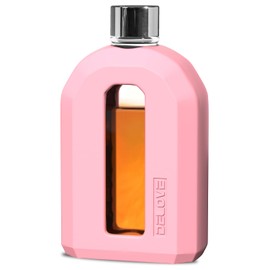 Delove Modern Glass Hip Flask with Silicone Sleeve- Small Portable Travel Liquor Flask- Clear Pocket Drinking Alcohol Flask for Women- Wedding Party, Bridesmaid, Gift- 7.5oz/220ml,Pink