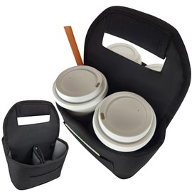 Brandzini Insulated Reusable 4-Cup Drink Carrier with Adjustable dividers, Money Pocket, Straw Slot and Handle. Ideal for delivery, Takeout, Travel, and Outdoor use