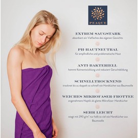 PEAQUE Microfibre Towel with Terry Cloth Structure - Set of 1 & 2 - Antibacterial Soft Lightweight Absorbent Quick Drying (Purple, 100 x 200 cm)