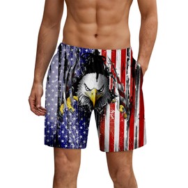 ALISISTER Men Swim Trunks Compression Liner American Flag Fourth of July Board Shorts USA Independence Day Boardshorts Swimsuits Swimwear 9 Inch