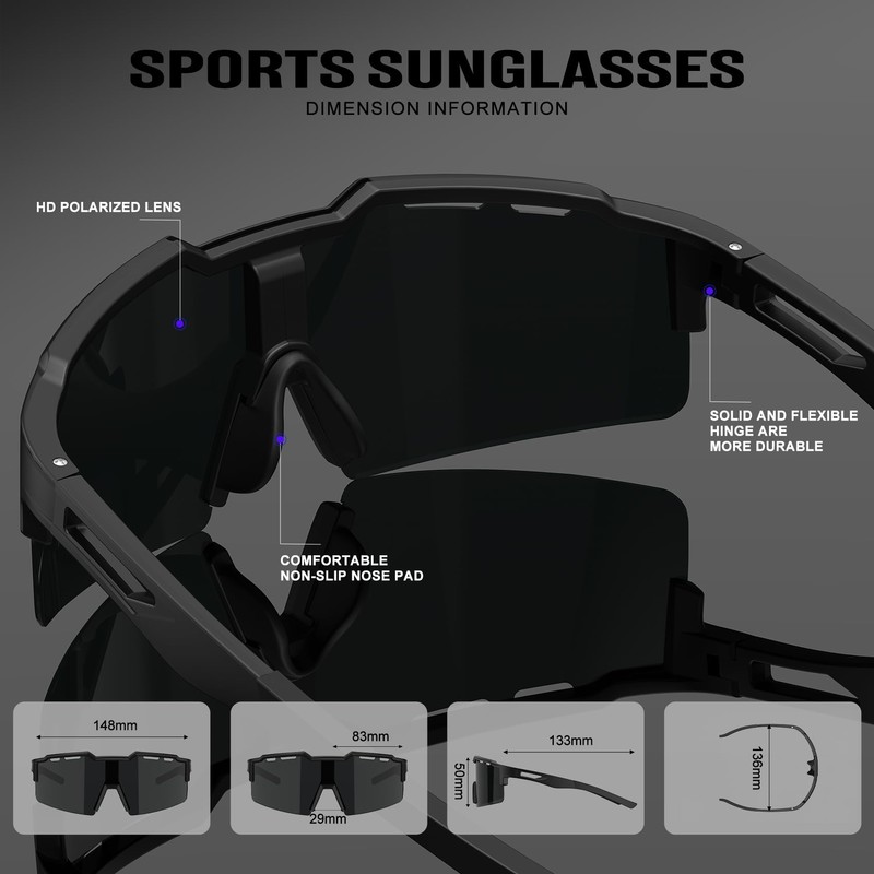 KALIYADI Polarized Sport-Sunglasses-Men Cycling Sunlasses: Lightweight Running Sun Glasses UV400