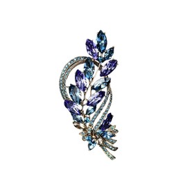 Vintage Rhinestone Wheat Brooch Pin Elegant Crystal Leaves Wheat Brooch Lapel Pins Blue/Grey/Coffee Crystal Wheat Brooch Clothes Hats Bags Dresses Jewelry Accessories Birthday Wedding Dance Party Jewelry for Women (Gold Blue)