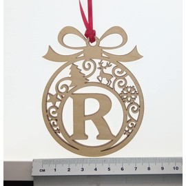 Laser cut Christmas tree bauble decoration: Letter R