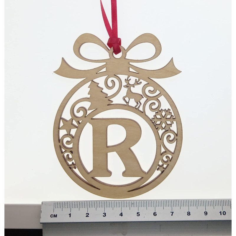 Laser cut Christmas tree bauble decoration: Letter R