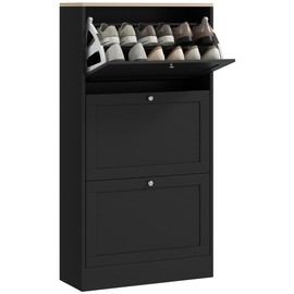 HOMCOM Narrow Shoe Storage Cabinet for Entryway with 3 Flip Drawers and Adjustable Shelves, Shoe Rack Organizer for 18 Pairs of Shoes, Black