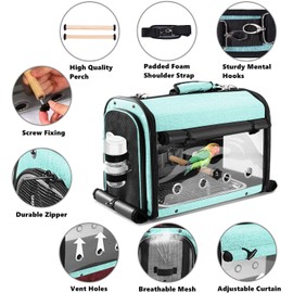 SUERTREE Bird Carrier Bag Bird Travel Cage with Stand, Lightweight Backpack for Parrot, Portable Bird Travel Bag, Pet Transparent Breathable Travel Cage, Green