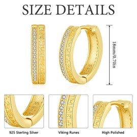 Viking Earrings for Men Women, Norse Viking Runes Hoop Earrings S925 Sterling Silver Norse Mythology Huggie Hoops Earrings Jewelry Gift