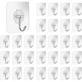 WAYAMY Ganchos Para Pared, Ganchos Adhesivos Transparentes Para Pared, Resistente al Agua y al Aceite, Ganchos para Baño, Cocina, Toallas, Tina, Techo (30pcs)