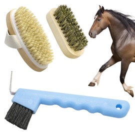 Waltool 3Pcs Horse Grooming Kit Contains Hard and Soft Horse Brushes and Hooks, Tack Room Supplies Set Horse Cleaning Tools for Horse Riders Beginners