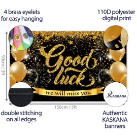 Good Luck banner and decoration - We Will Miss You banner - Sorry Your Leaving decorations - 5ft x 3ft with 4 brass holes - Vivid Digital Print - 110Den Thick polyester - Double Seam (Black)