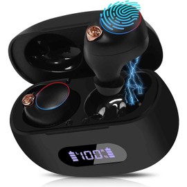 UrbanX True Wireless Bluetooth Earbuds + Charging Case, Black, Dual Connect, IPX5 Water Resistance, Bluetooth 5.2 Connection, Balanced, Bass Boost Compatible with Oppo A57e