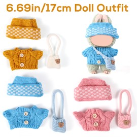 Sinbana 3 Set of 17cm Doll Outfit, Include Knitted Cuffed Hats Knitted Clothing Button Sweaters and Crocheted Cross-Body Bag Winter Toy Clothes Accessories Set No Doll Included(Pink, Blue, Yellow)