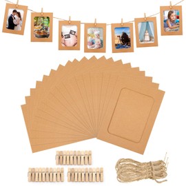 Anwyll Paper Picture Frames 4x6,30 Pcs Kraft Paper Photo Frames,Cardboard Picture Frames with Clips and Strings,DIY Clip Photo Holders Photo Hanging Display Kit Wall Decor for Home,Party,Office