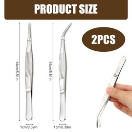wilcractk Tweezers Set Curved and Straight Stainless Steel 14 cm Silver Extra Thick with Non-Slip Handle Long for Crafts Electronics Gardening and Precision Work