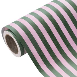 WRAPAHOLIC Kraft Wrapping Paper - Mini Roll - 30 Inch x 33 Feet - Green and Pink Stripe Wrapping Paper for Christmas, Birthday, Wedding, Baby Shower