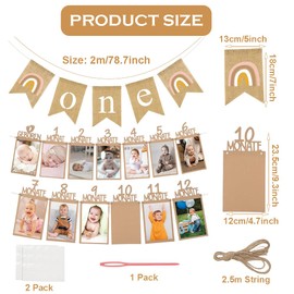 Photo Banner 1st Birthday and Decoration 1st Birthday Hessian Banner Set for 1 to 12 Months Baby First Birthday Photo Garland Birthday Decoration Boy Girl Hanging Photo Wall Decoration Party Decor