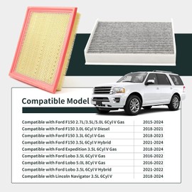 FA-1883 Engine Cabin Air Filters Compatible with 15-24 Ford F150 16-22 Lobo 18-24 Expedition Lincoln Navigator FA1883 FL3Z-19N619-A FL3Z19N619A FP79 7C3Z-9601-A 7C3Z9601A CA10262 Air Filters Kit
