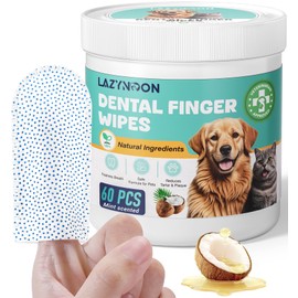 LAZYNOON Dog Teeth Cleaning Wipes - Dog Dental Wipes, Pet Dental Finger Wipes for Dogs & Cats Teeth with Brushing Beads, Removes Plaque and Tartar Buildup, Freshens Breath, 60 Count, Mint Scent