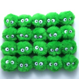 MIUPOO Colourful Pompoms Fur Pompom, Cartoon Eyes Elves Dust Pompom Balls Fluffy Plush Balls for DIY Crafts Women Girls Bag Shoe Hats Pendants Decoration, Pack of 20, 5 cm, Green