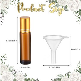 Sumind 150 Pcs Essential Oil Roller Bottles 10 ml Glass Roller Bottles with Stainless Steel Roller Balls Empty Bottles Leak Proof Roll on Bottles with 5 Funnel for Travel Essential Oil (Amber, Gold)