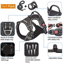 No Pull Dog Harness Adjustable Reflective Oxford Easy Control Medium Large Dog Harness with A Free Heavy Duty 5ft Dog Leash