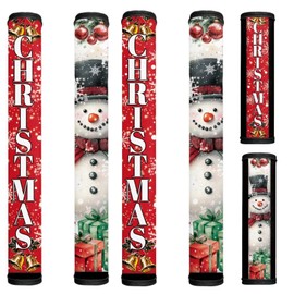 HUISEFOR Christmas Snowman Refrigerator Door Handle Covers Set of 6, Kitchen Appliance Door Handle Covers Anti-Slip Anti-Static Handmade Decor Protector for Fridge Ovens Dishwashers, Christmas Decor