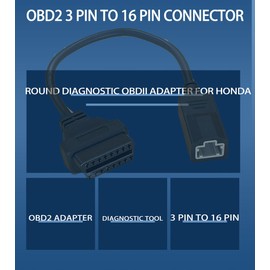 Lelukee 3 Pin OBD2 16 Pin Lead Cable for Honda
