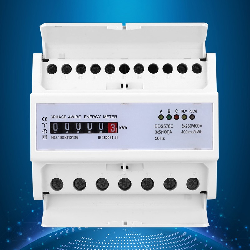 3 Phase 4 Wire 380V AC Energy Meter DIN Rail