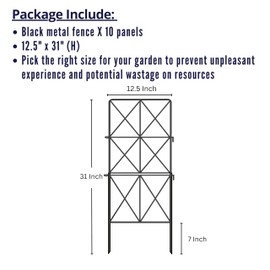 ShopLaLa Decorative Garden Fence (10 Panels) 12.5in(L) x 31in(H) Animal Barrier Fencing Rustproof Black Metal Wire Flower Edging for Landscape, Yard Gates Fences Tall Large No Dig Outdoor Decor D-F30B