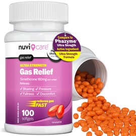 NUVICARE NUVICARE Ultra Strength Gas Relief - Simethicone 180mg Softgels - Anti Gas and Bloating Relief - Compare to The Active Ingredient in Phazyme Anti Gas Pills - Stomach Gas Relief for Adults (100 Count)