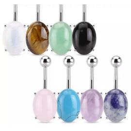 JSW Body Jewelry B#60 - 8pc Semi Precious Oval Stone Belly/Navel rings wholesale lot