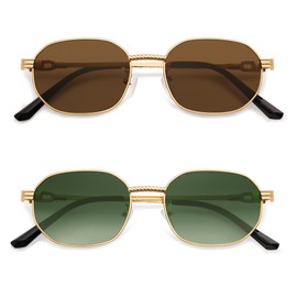 Appassal Retro Oval Sunglasses for Women Y2k 90s Sunnies Trendy Narrow Small Metal Sun Glasses AP3726 Gold/Gradient Brown+Gold/Gradient Green