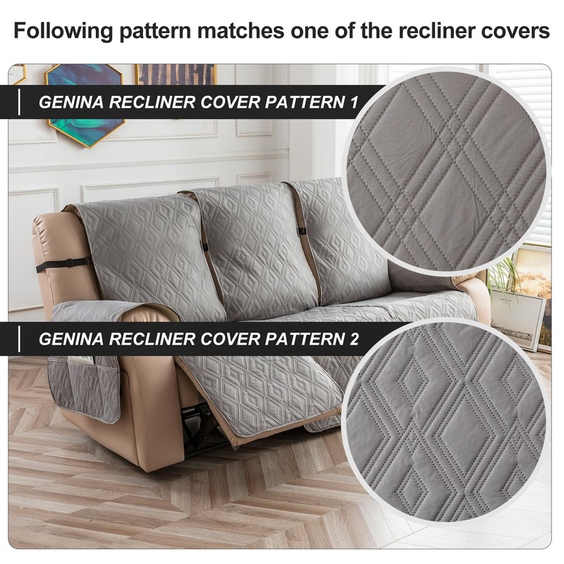 Genina Waterproof Couch Cover for Reclining Couch 3 Seater Non-Slip,