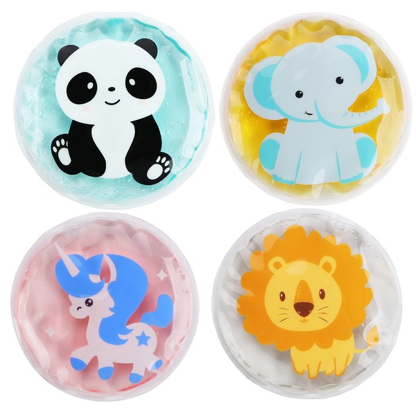 Lemonfilter 4 Pack Kids Ice Packs with Soft Sleeves, Cute Animal Designed Hot Cold Packs Boo Boo Ice Packs for Kid's Injuries, Pain Relief, Wisdom Teeth, Fever 4" X 4"
