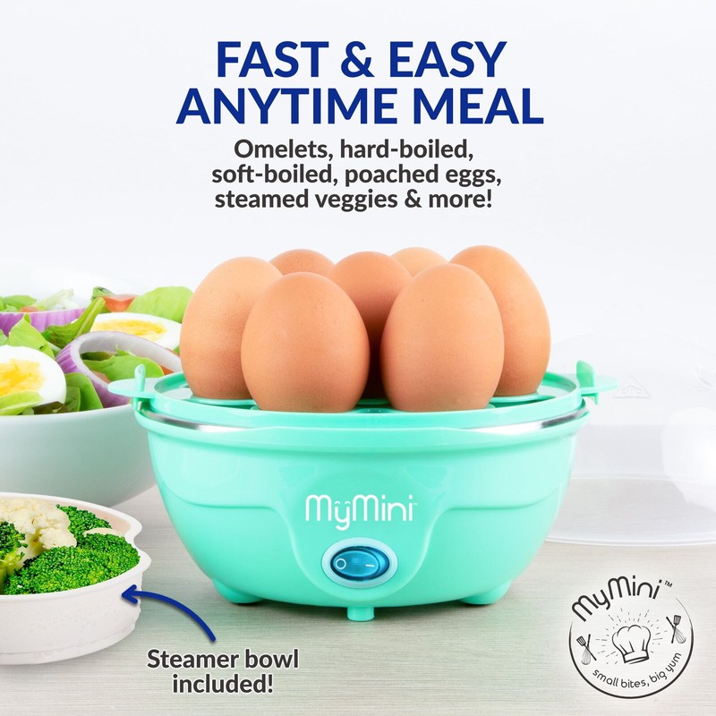 MyMini 7-Egg Cooker, Teal Color - Perfect Boil, Poach, or