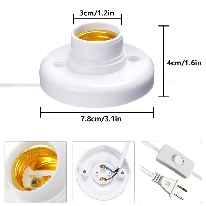 E26/E27 Light Bulb Socket with 15ft Cord and On/Off Switch