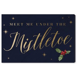 Wynwood Studio Holiday and Seasonal Wall Art Canvas Prints 'Meet Me Under The Mistletoe' Christmas Home Décor, 24" x 16", Blue, Gold