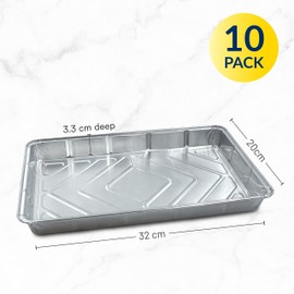 ebake Aluminium Foil Trays - 10 Pack Disposable Foil Containers (32cm x 20cm x 3cm) - Large Roasting Tin for Baking, Roasting, Cooking, Broiling, BBQ and Food Storage - Foil Baking Trays for Oven