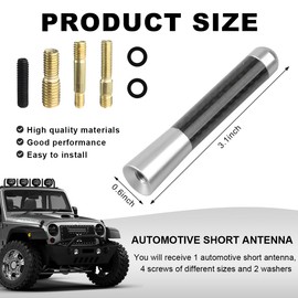 KVAEY Car Short Antenna, 3.14" Stubby Aluminum Aerial Antenna with 4 Screws & 2 Rubber Gaskets, Shorty Carbon Fiber Auto Roof Mount Antenna Replacement for AM/FM Radio Reception (Silver)