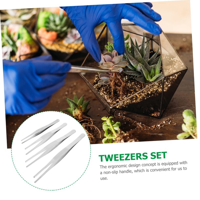 Healeved 4pcs Ergonomic Non-slip Handle Round Tip Tweezers Set Stainless