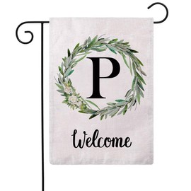 ULOVE LOVE YOURSELF Welcome Decorative Garden Flags with Letter P/Olive Wreath Double Sided House Yard Patio Outdoor Garden Flags Small Garden Flag 12.5×18 Inch