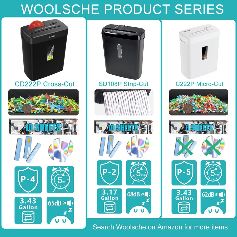 Woolsche Paper Shredder,10-Sheet Cross Cut with 3.43-Gallon Basket, P-4 Security