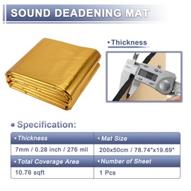 X AUTOHAUX 276mil 7mm 10.76sqft Car Sound Deadening Mat Aluminum Foil Foam Heat Shield Material for Hood Fender and Boat Engine Cover 78.74"x19.69" Gold Tone