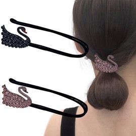 2 PACK Swan Rhinestones Hair Bun Maker, Elegant Lazy Hair Curler, Crystal Hair Bun Maker, French Hairstyle Twist Bun Maker, Elegant Hair Accessories For Women Girls
